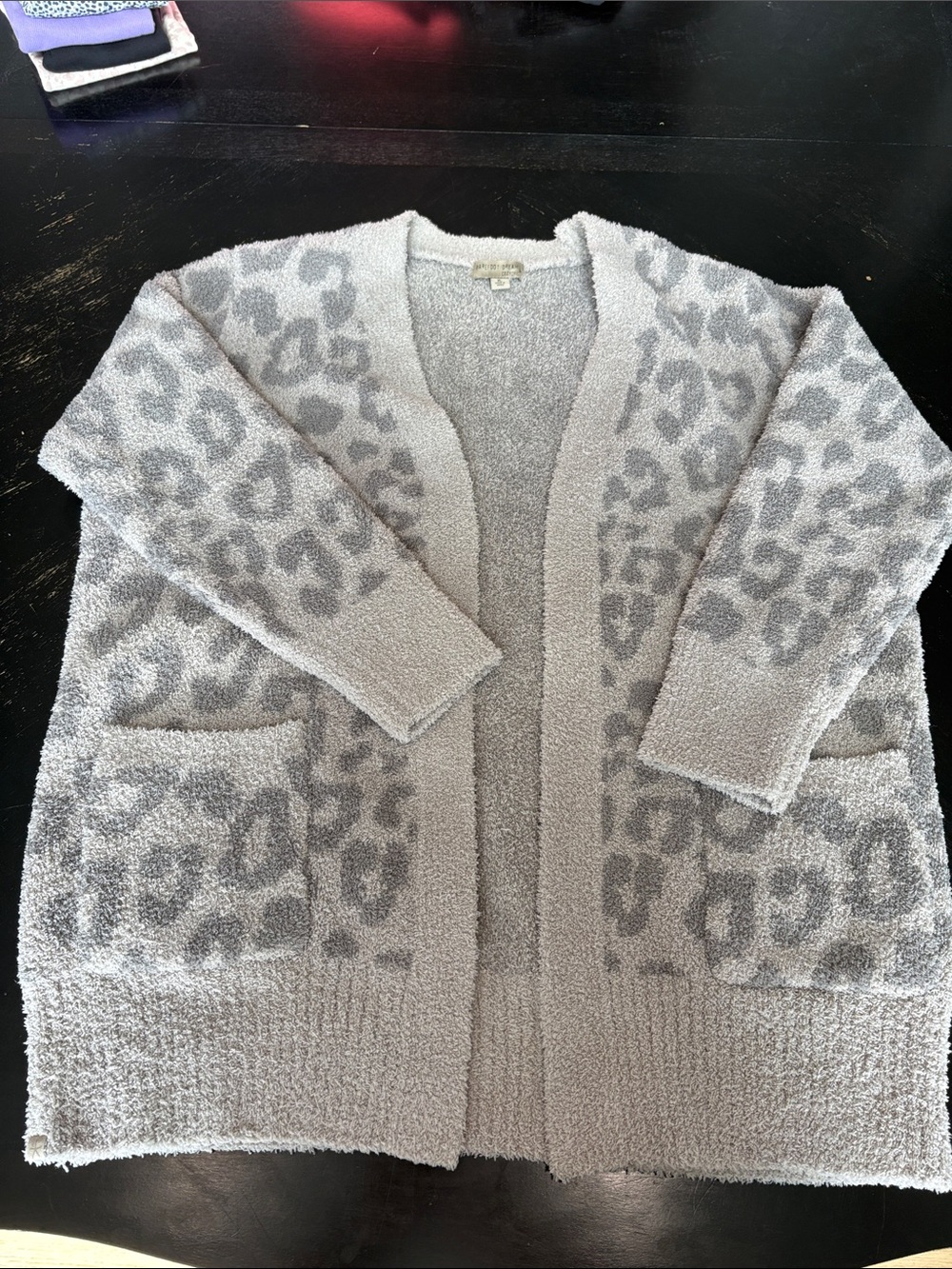 Barefoot Dreams Gray Leopard Open-Front Plush Cardigan
